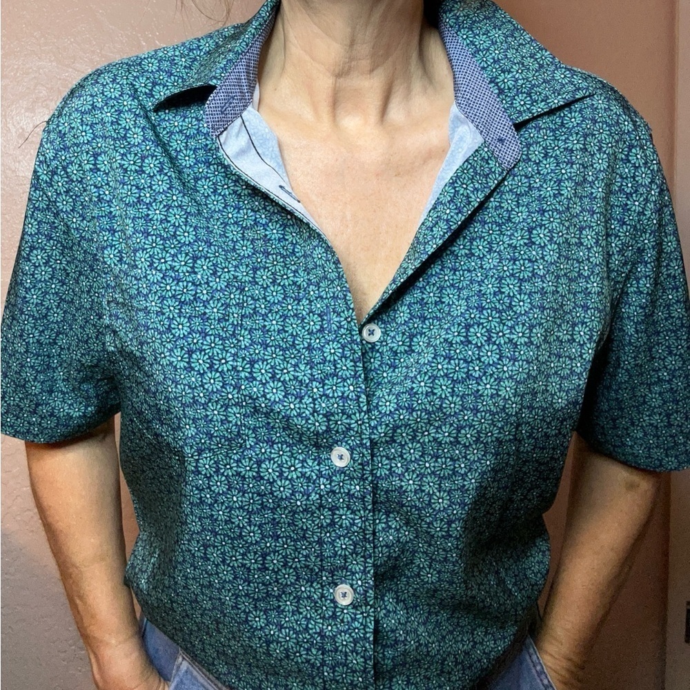 Women's Nick Graham Blue Patterned Button Down Shirt